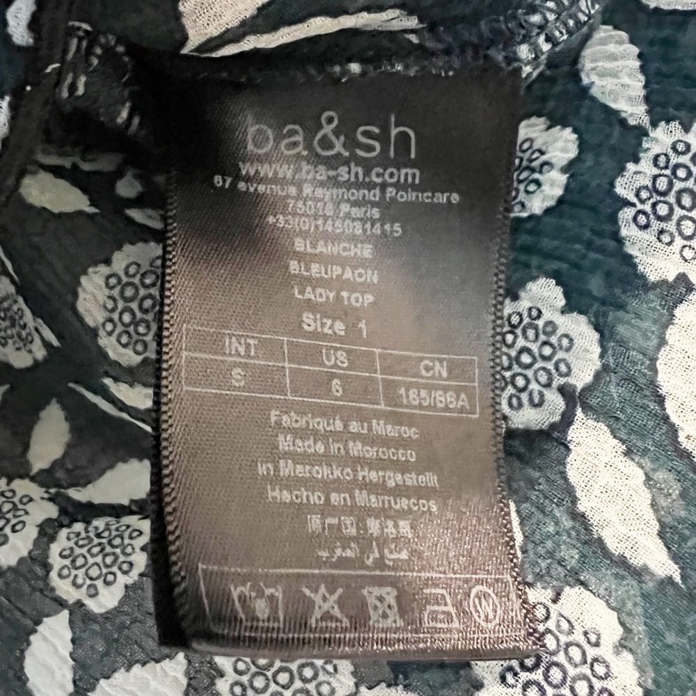 Ba&sh Blanche Floral Peplum Sheer Blouse Blue Peacock Size S - Picture 5 of 8